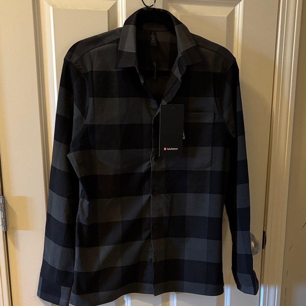 lululemon Black and Gray flannel Checkered Button-Up Shirt for men